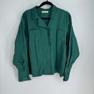 Na Nin Collared Button Up Long Sleeve Full Length Front Pocket Top